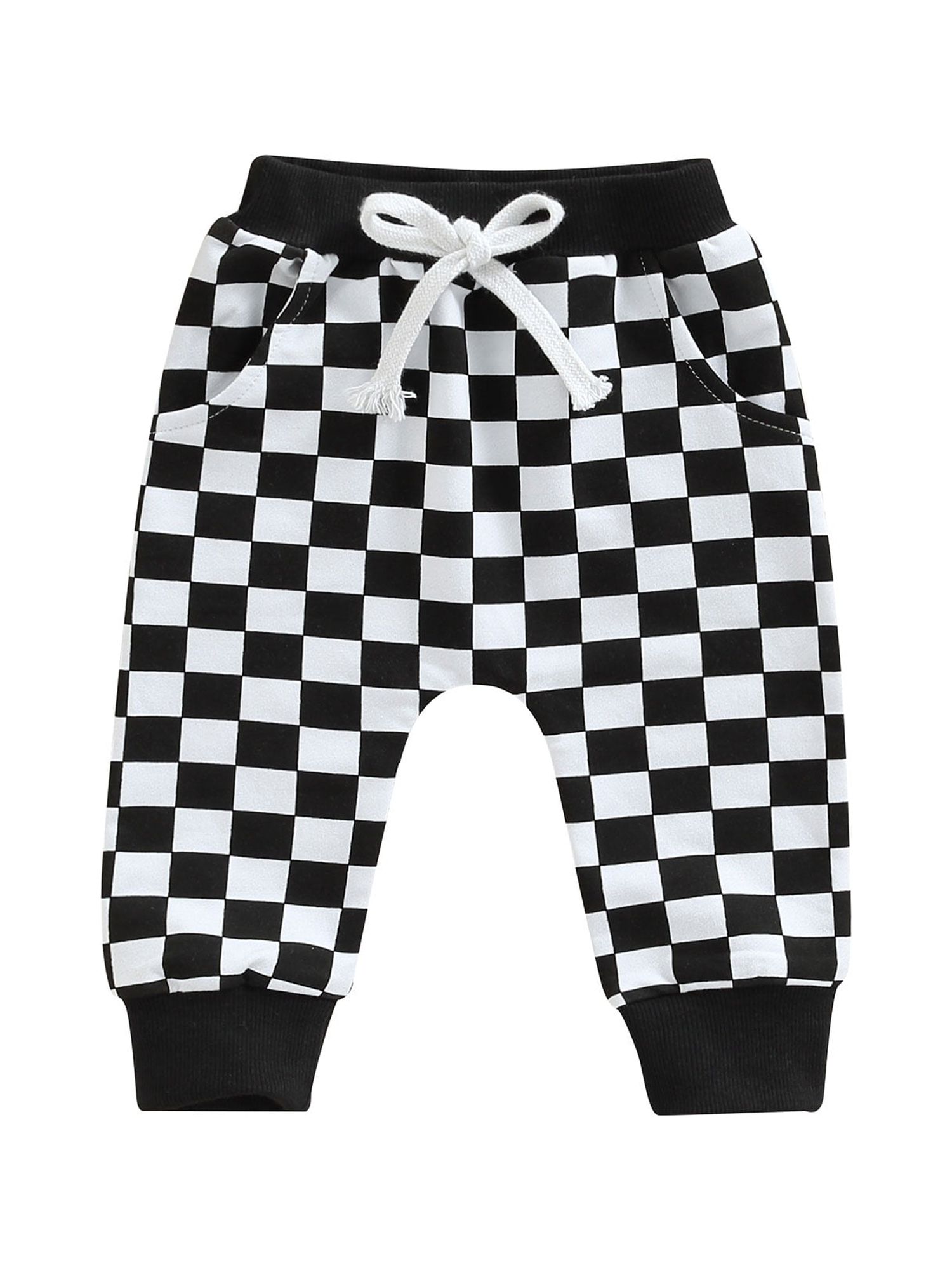 Newborn Toddler Baby Boy Pants Cotton Checkerboard Plaid Jogger Pants Elastic Waist Casual Pants Trousers